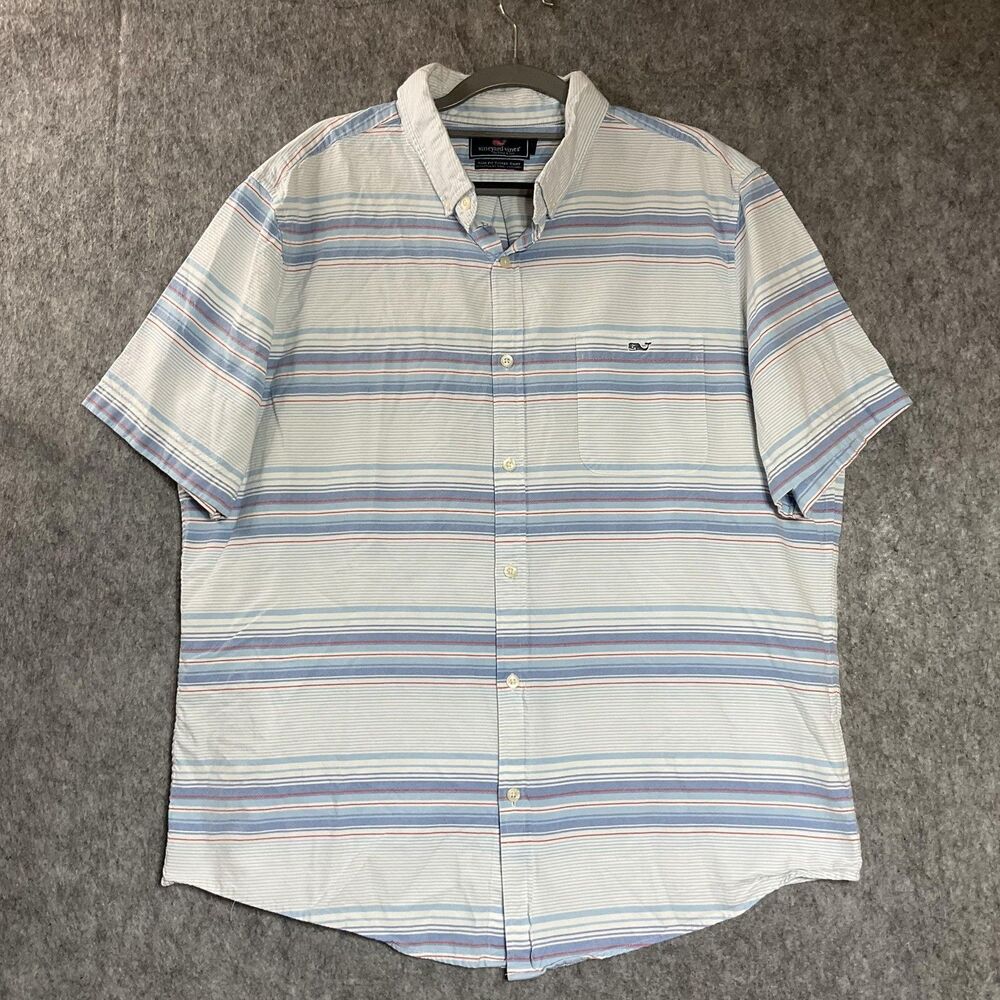 Vineyard Vines Shirt Mens XL Blue Stripe Slim Fit Tucker Button Down Whale Logo